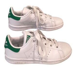 Adidas Stan Smith Kids Sneakers White Green Leather Low Top BA8375 Size 12K